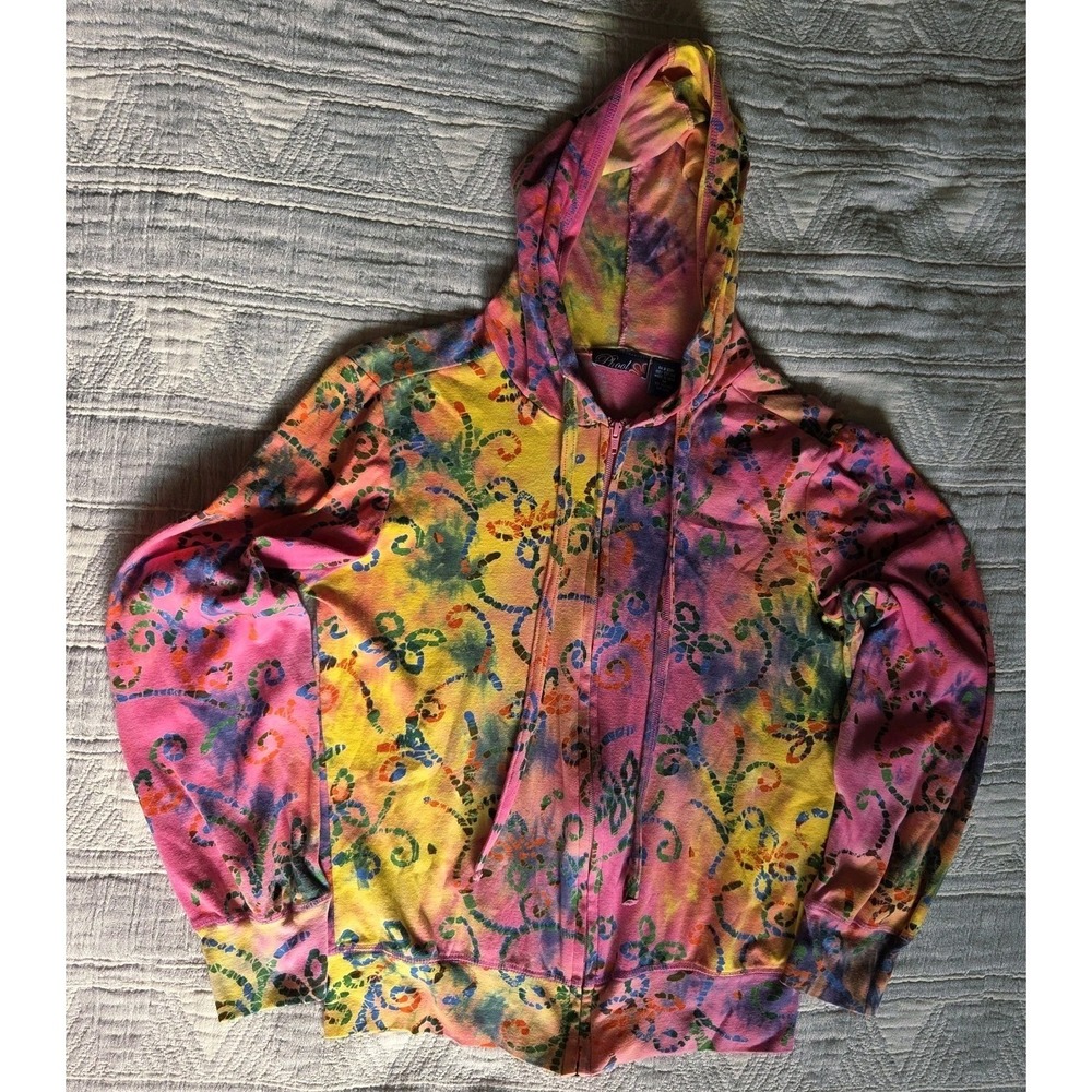 Phoot Tie Dye Zip Hoodie Colorful Festival Boho Lightweight Jacket M